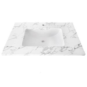 Luxo Marbre Single Sink Vanity Top - 37-in x 22-in - Quartz - Veined White.