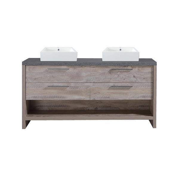 Luxo Marbre Countryside 60-in Brown Double Sink Bathroom Vanity with White Cultured Marble Top