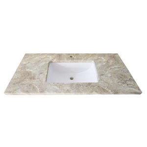 Luxo Marbre Single Sink Vanity Top - 49-in x 22-in - Quartz - Veined Brown.