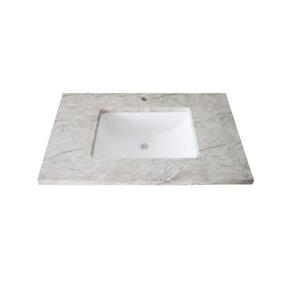 Luxo Marbre Single Sink Vanity Top - 25-in x 22-in - Quartz - Veined Grey.