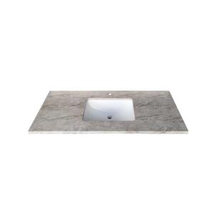 Luxo Marbre Single Sink Vanity Top - 49-in x 22-in - Quartz - Veined Grey.
