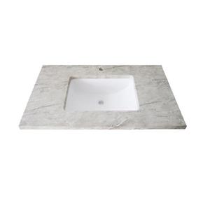 Luxo Marbre Single Sink Vanity Top - 31-in x 22-in - Quartz - Veined Grey.