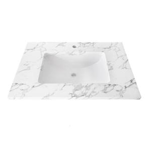 Luxo Marbre Single Sink Vanity Top - 31-in x 22-in - Quartz - Veined White.