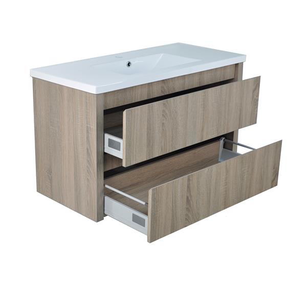 Lukx Modo David 40-in Urban Beige Single Sink Bathroom Vanity with White Ceramic Top