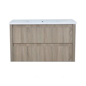 Lukx Modo David 40-in Urban Beige Single Sink Bathroom Vanity with White Ceramic Top