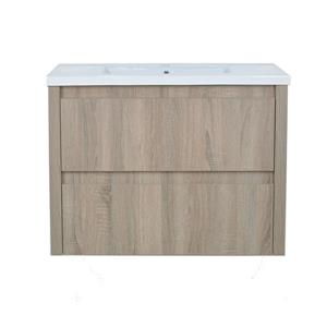 Lukx Modo David 32-in Urban Beige Single Sink Bathroom Vanity with White Ceramic Top