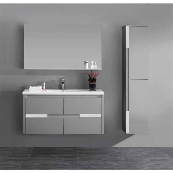 Meuble-lavabo simple gris lustré de 48 po Modo David par Lukx avec comptoir blanc en céramique