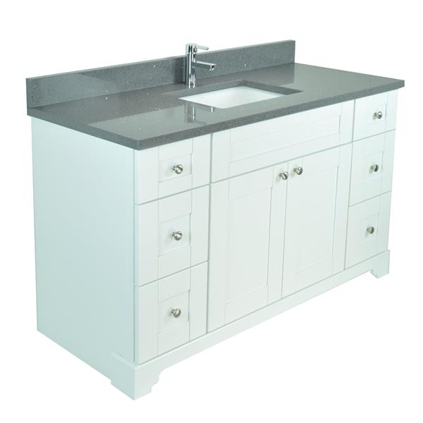 Lukx Bold Damian 48-in White Single Sink Bathroom Vanity with Crystal Grey Quartz Top