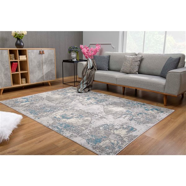 Rug Branch Tapis d'intérieur paillasson contemporain côtier bleu gris - 3x5