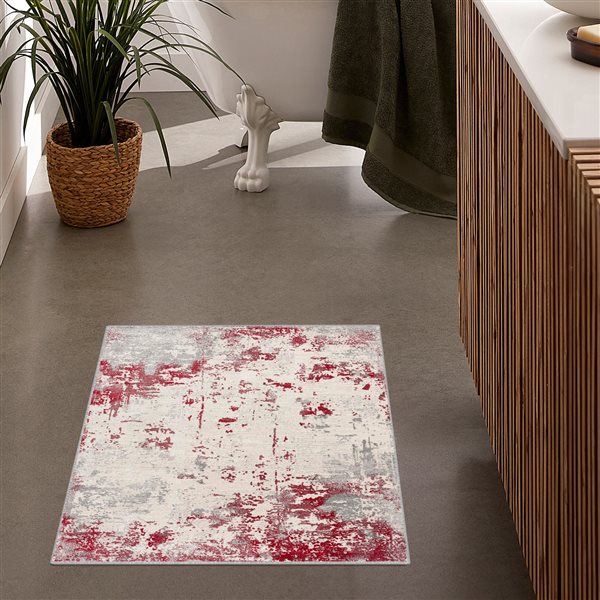 Rug Branch Tapis de paillasson d'intérieur contemporain abstrait rouge gris - 3x5