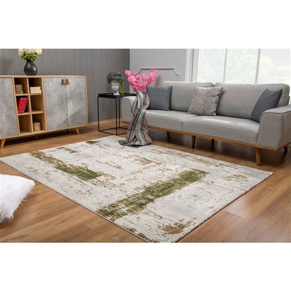 Rug Branch Tapis d'intérieur paillasson contemporain abstrait vert beige - 3x5