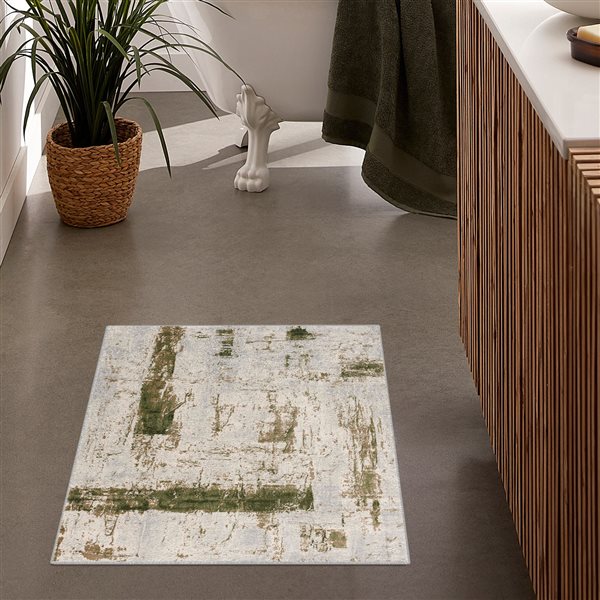 Rug Branch Tapis d'intérieur paillasson contemporain abstrait vert beige - 3x5