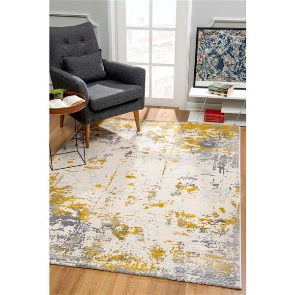 Rug Branch Tapis de paillasson d'intérieur abstrait contemporain gris doré - 3x5