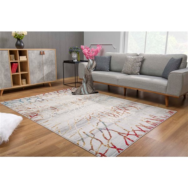 Rug Branch Tapis d'intérieur paillasson contemporain géométrique gris rouge - 3x5