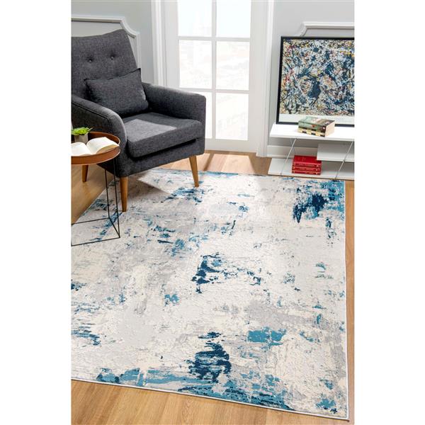 Rug Branch Contemporary Abstract  Blue Cream Indoor Doormat Rug - 3x5