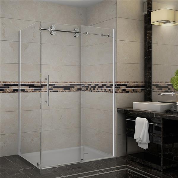 Porte de douche coulissante en verre transparent Vertiges de Turin 10 mm 32 x 48 po chrome