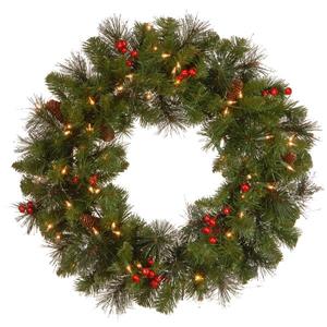 National Tree Co. Crestwood Spruce Wreath with Clear Lights -24"- Green