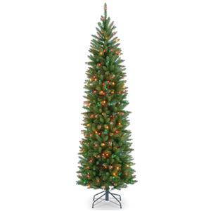 Kingswood® Fir Pencil Christmas Tree with Multicoloured Lights - 7.5-ft