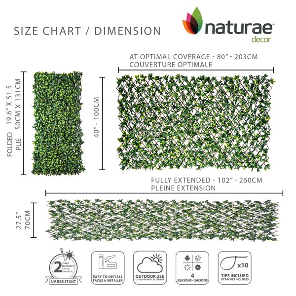 Naturae Decor Expandable Willow Trellis with Artificial Foliage - 40-in x 80-in