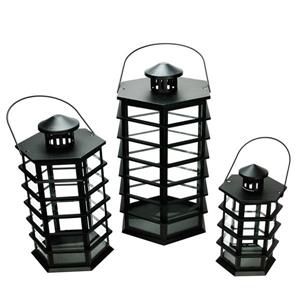 Northlight Modern Glass Pillar Candle Lanterns - Set of 3 - Black