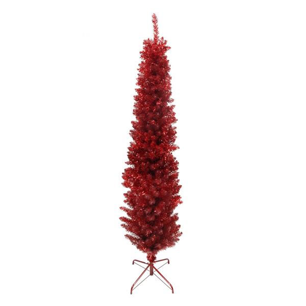 Northlight Artificial Tinsel Pencil Christmas Tree - 6-ft x 20-in  Red