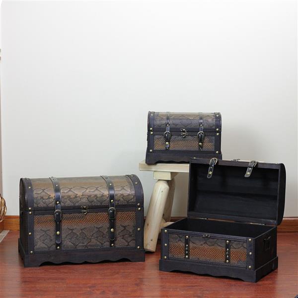 Northlight Faux Wood and Snakeskin Storage Box Set - 3 Pieces - Antique Brown