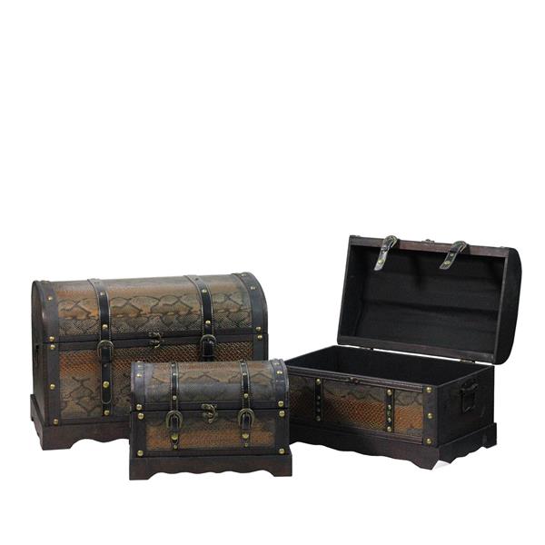 Northlight Faux Wood and Snakeskin Storage Box Set - 3 Pieces - Antique Brown