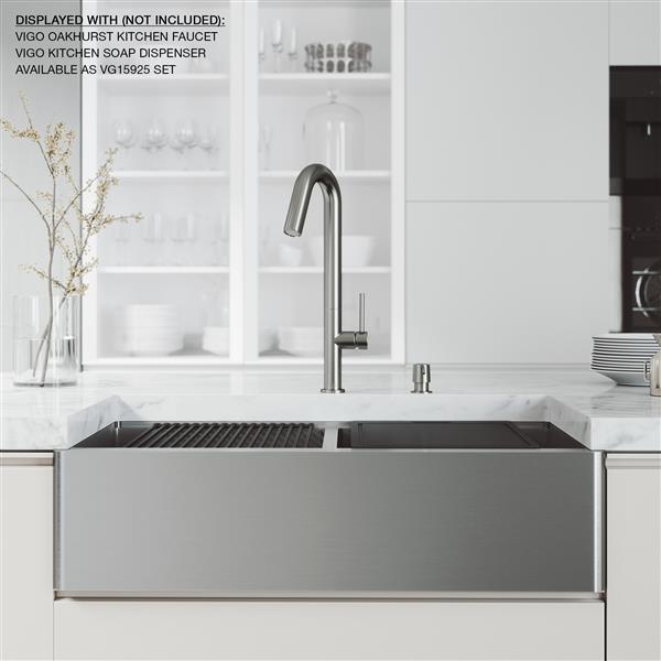 Oxford Flat Stainless Steel Double Bowl Sink with Accessories - 36-in