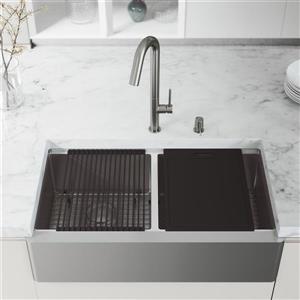 Oxford Flat Stainless Steel Double Bowl Sink with Accessories - 36-in