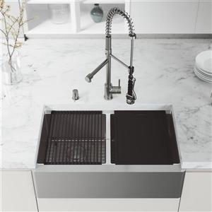 Oxford Double Flat Stainless Steel Sink 33-in - Zurich Chrome Faucet