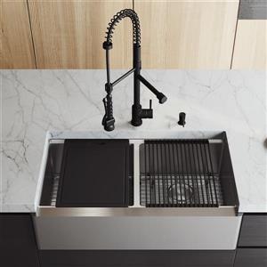 Oxford Double Stainless Steel Sink - Zurich Pull-Down Spray Kitchen Faucet