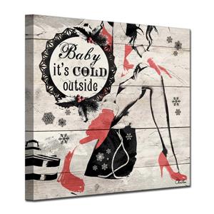 Ready2HangArt Wall Art Baby it's Cold Outside Canvas 30-in x 30-in- Brown