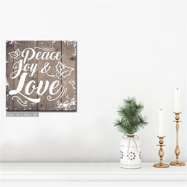 Ready2HangArt Wall Art Peace, Joy & Love Canvas 20-in x 20-in - Brown