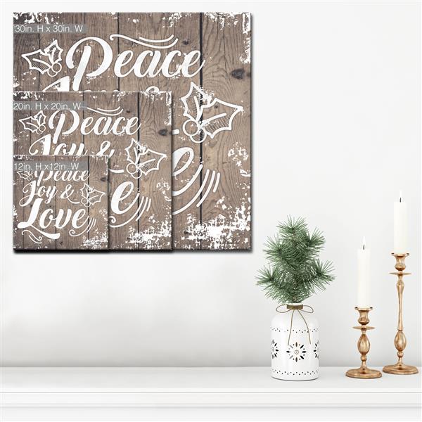 Ready2HangArt Wall Art Peace, Joy & Love Canvas 20-in x 20-in - Brown