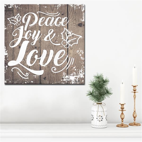 Ready2HangArt Wall Art Peace, Joy & Love Canvas 20-in x 20-in - Brown