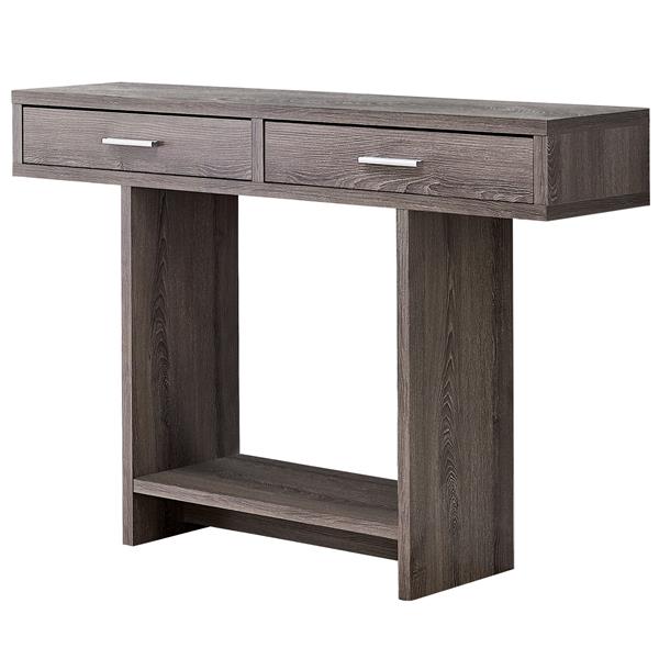 dark wood console table with drawers