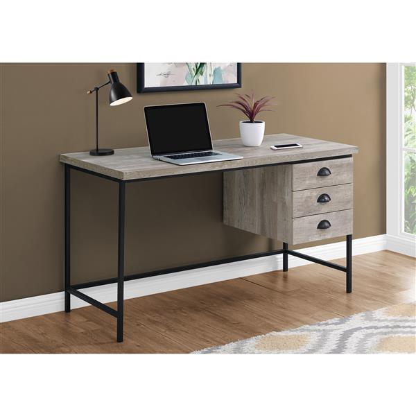 Monarch Computer Desk - Taupe Reclaimed Wood and Black Metal- 55"L