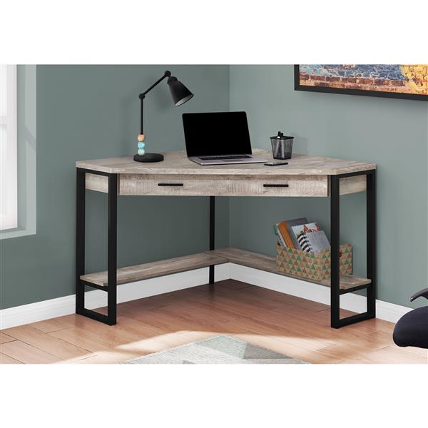 Bureau de travail en coin Monarch, imitation bois taupe, 48 po