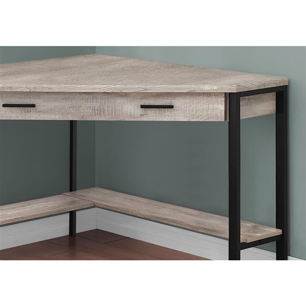 Bureau de travail en coin Monarch, imitation bois taupe, 48 po