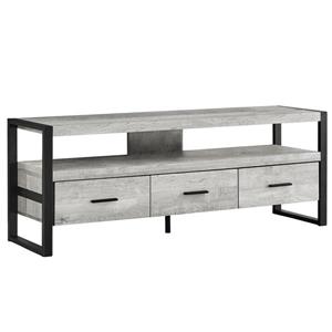 Monarch TV Stand 3 Drawers -  Grey Reclaimed Wood Look -  60-in