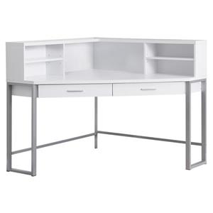 Monarch Corner Computer Desk - White and Silver Metal - 48-in