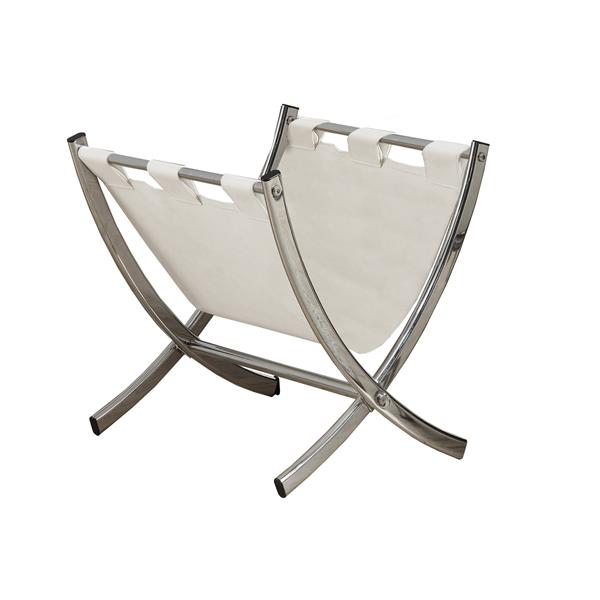Monarch Magazine Rack - White Leather-Look/Chrome Metal - 15-in