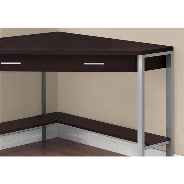 Monarch Corner Computer Desk - Cappuccino and Silver Metal - 42-in