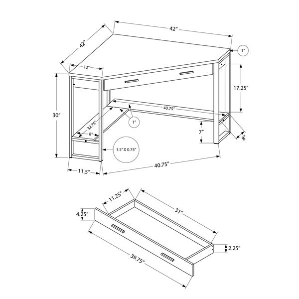 Monarch Corner Computer Desk - Cappuccino and Silver Metal - 42-in