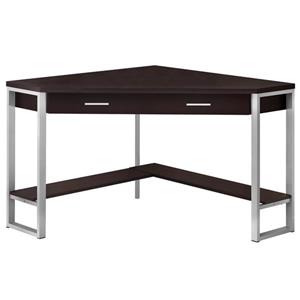 Monarch Corner Computer Desk - Cappuccino and Silver Metal - 42-in