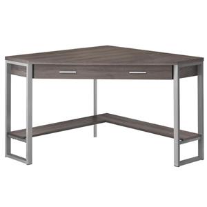 Bureau de travail en coin Monarch, taupe foncé et métal argent, 42 po