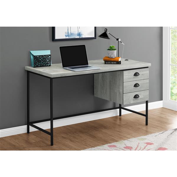 Monarch Computer Desk - Grey Reclaimed Wood and Black Metal- 55"L