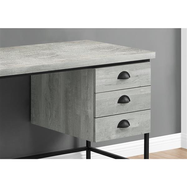 Monarch Computer Desk - Grey Reclaimed Wood and Black Metal- 55"L