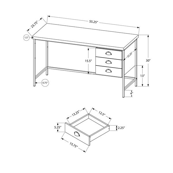 Monarch Computer Desk - Grey Reclaimed Wood and Black Metal- 55"L