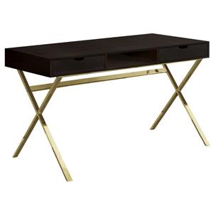 Monarch Computer Desk - Cappuccino and Gold Metal - 48-in